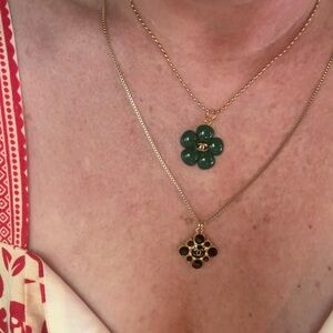 CHANEL Green Camellia Flower Pendant Charm with chain- Vintage 2002 P Collection